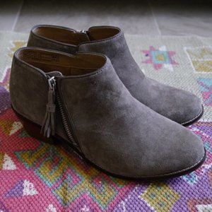 Vionic "Serena" Warm Grey Suede Zipper Booties, Size 7
